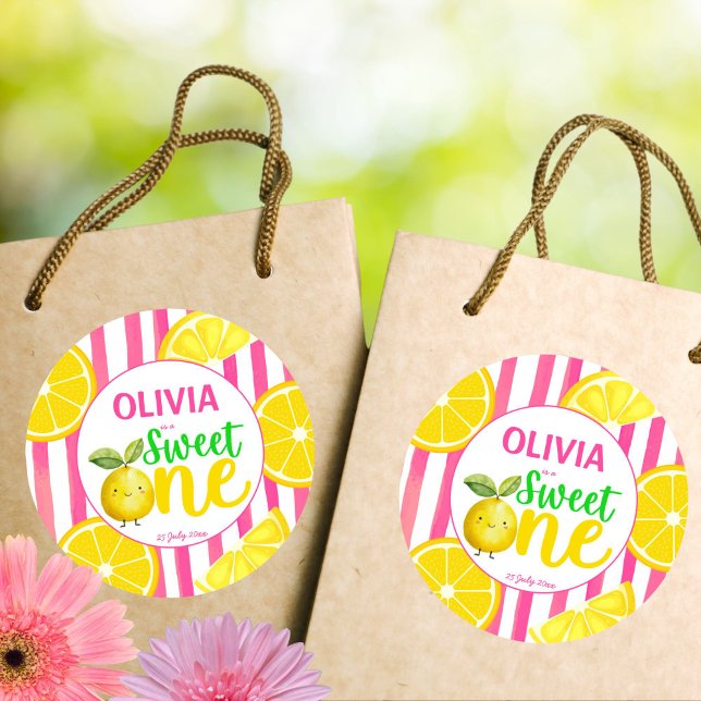 Adesivo Redondo Festa de aniversário de limonada rosa doce (Sweet one pink lemonade summer lemons girls birthday party stickers DIY party decor)