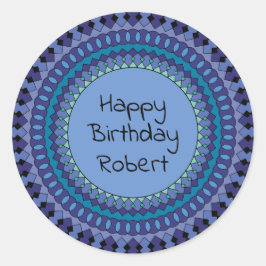 Adesivo Redondo Festa de aniversário de Mandala Azul - Nome