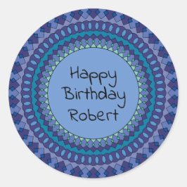 Adesivo Redondo Festa de aniversário de Mandala Azul - Nome