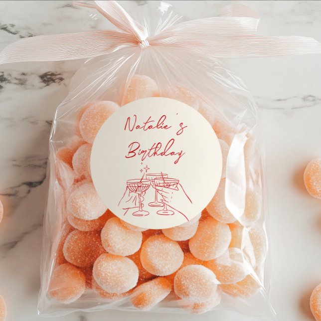 Adesivo Redondo Festa de aniversário De Mão Retroativa Desenhada D (Criador carregado)