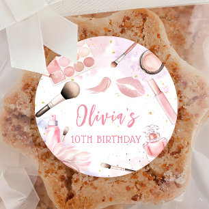 Adesivo Redondo Festa de aniversário de Maquiagem da Glam Girl do 