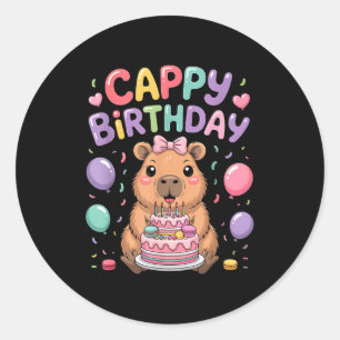 Adesivo Redondo Festa de aniversário de menina capivara fofa crian