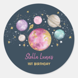 Adesivo Redondo Festa de aniversario de meninas de Espaço Exterior