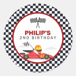 Adesivo Redondo Festa de Aniversário de Menino de Corrida de Carro