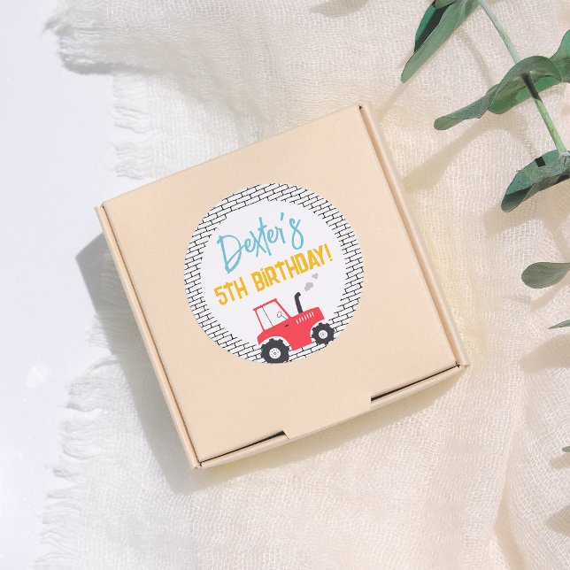 Adesivo Redondo Festa de aniversário de Menino de Veículos de Cons (Criador carregado)