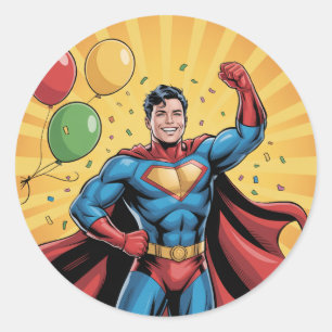 Adesivo Redondo Festa de Aniversário de Meninos Super-Heróis