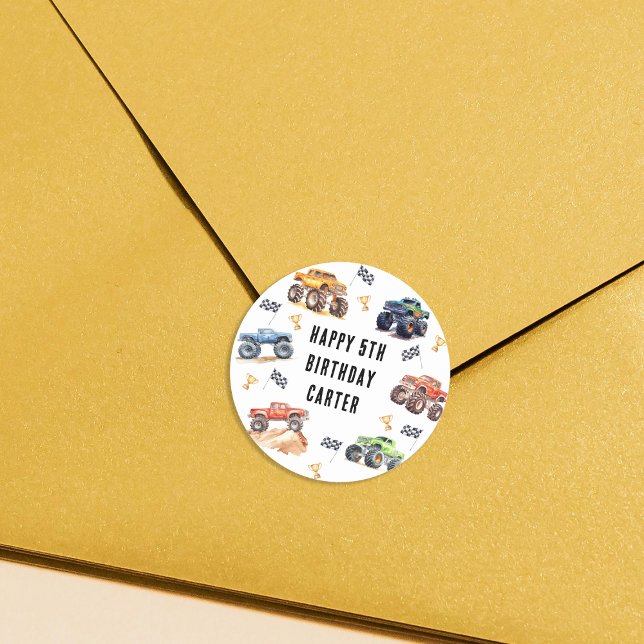 Adesivo Redondo Festa de aniversário de Monstros de Crianças Moder (Criador carregado)