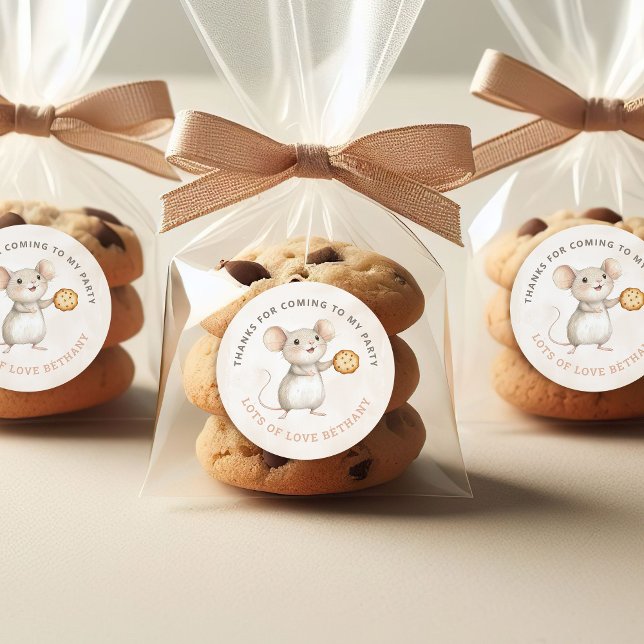 Adesivo Redondo Festa de aniversário de Mouse e Biscoitos Doce Obr (Criador carregado)