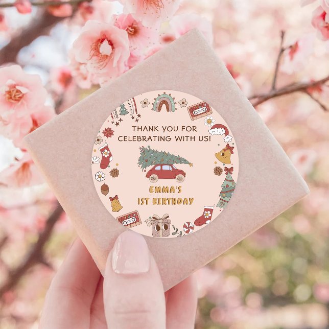 Adesivo Redondo Festa de aniversário de Natal do Caminhão-de-Groov (Criador carregado)