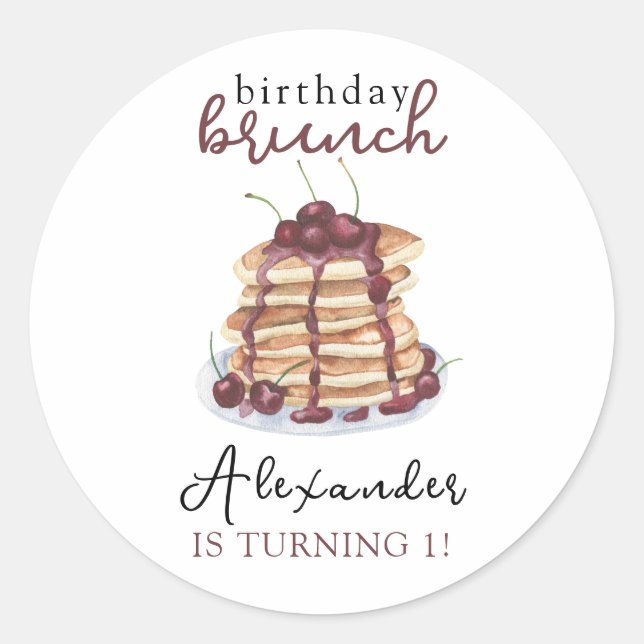 Adesivo Redondo Festa de aniversário de Panquecas de Aquarela (Frente)
