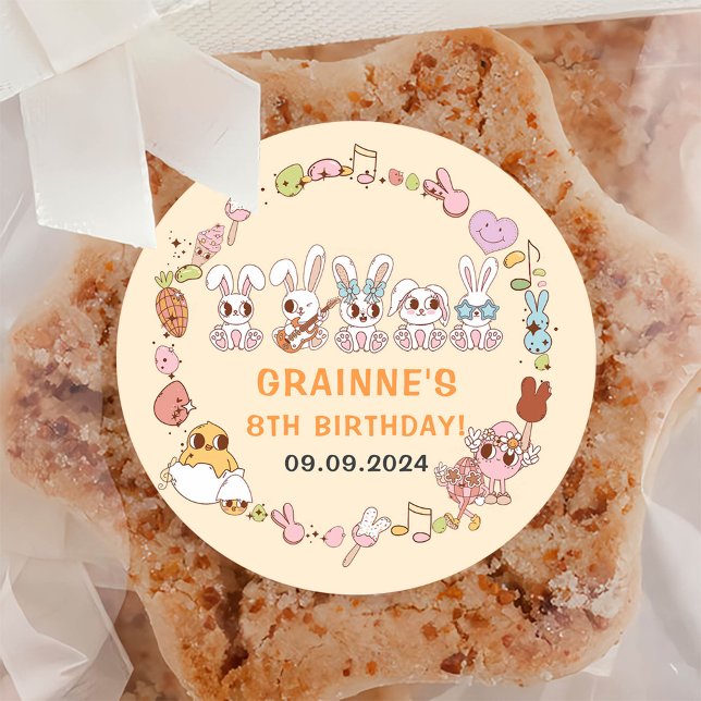 Adesivo Redondo Festa de aniversário de Páscoa Engraçado Groovy (Criador carregado)