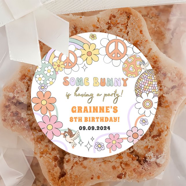 Adesivo Redondo Festa de aniversário de Páscoa Engraçado Groovy (Criador carregado)