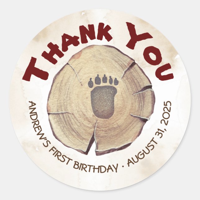 Adesivo Redondo Festa de aniversário De Pé De Bebê, Obrigado (Frente)