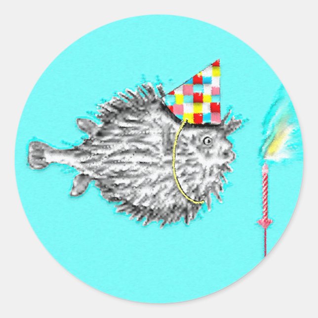 Adesivo Redondo Festa de aniversário de peixes (Frente)