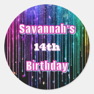 Adesivo Redondo Festa de aniversário de perfuração do arco-íris