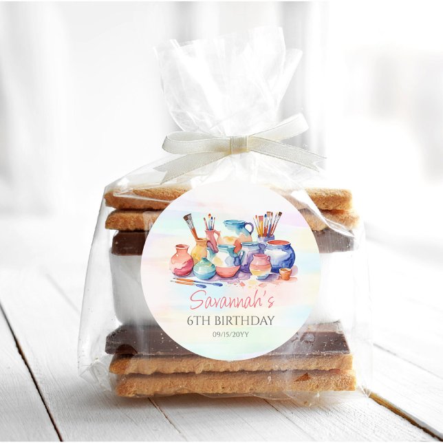 Adesivo Redondo Festa de aniversário de pintura de potência (Criador carregado)