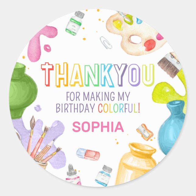 Adesivo Redondo Festa de aniversário de pintura de potência (Frente)