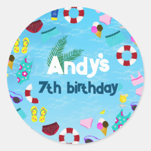 Adesivo Redondo Festa de aniversário de Piscina do miúdo