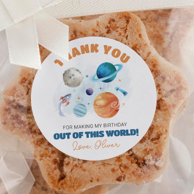 Adesivo Redondo Festa de aniversário de Planetas Espaciais Exterio (Criador carregado)