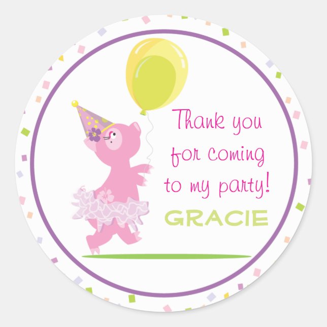 Adesivo Redondo Festa de aniversário de Porquinho - Vinheta de Fav (Frente)