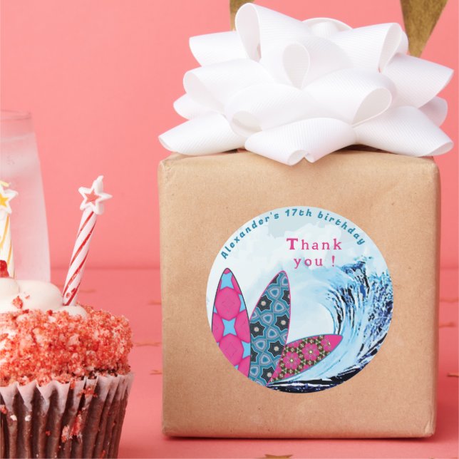 Adesivo Redondo festa de aniversário de praia de surf vamos (Festa)