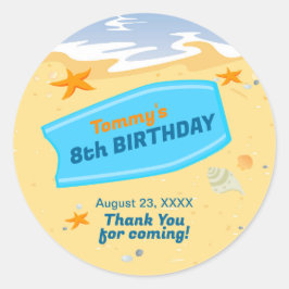 Adesivo Redondo Festa de aniversário de praia divertida do garoto 