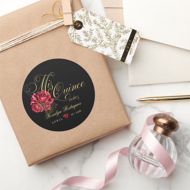 Adesivo Redondo Festa de aniversário de Quinceanera Personalizada (Presentear)