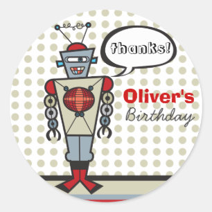 Adesivo Redondo Festa de aniversário de Rapazes Robô-Robô Cute