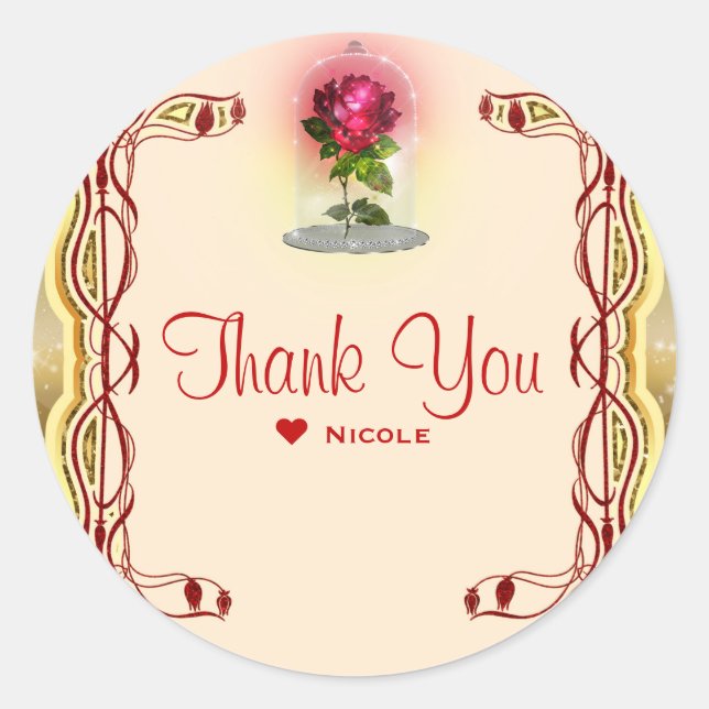 Adesivo Redondo Festa de aniversário de Rosa vermelha de Fantasia  (Frente)