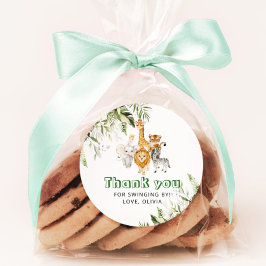 Adesivo Redondo Festa de aniversário de safari em aquarela neutra 