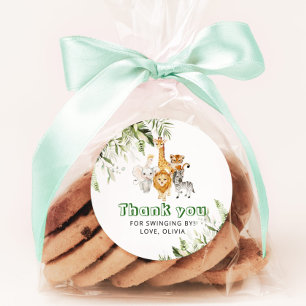 Adesivo Redondo Festa de aniversário de safari em aquarela neutra 