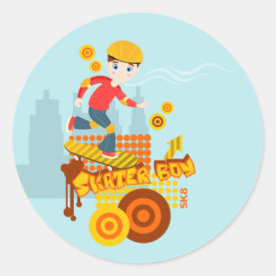 Adesivo Redondo festa de aniversário de skate grafite