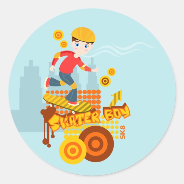 Adesivo Redondo festa de aniversário de skate grafite (Frente)