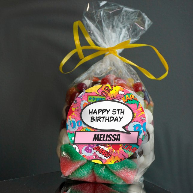 Adesivo Redondo Festa de aniversário de Super-Herói do Livro Quânt (Criador carregado)