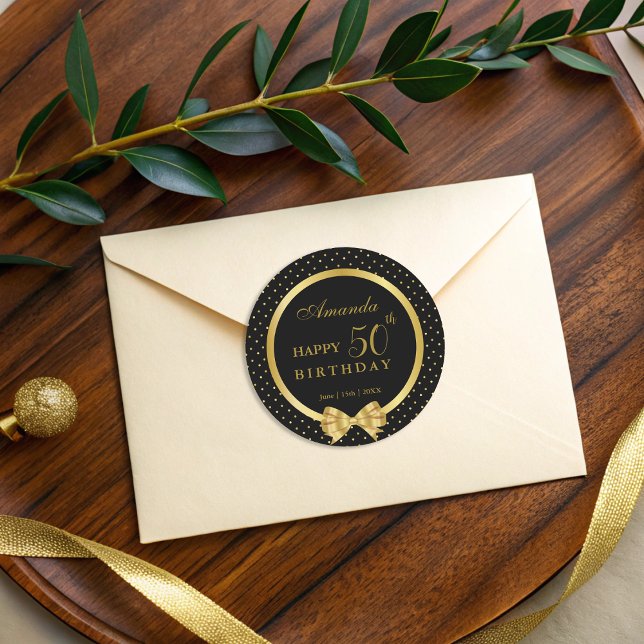 Adesivo Redondo Festa de aniversário de Surpresa Dourada e Preta E (Criador carregado)