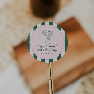 Adesivo Redondo Festa de Aniversário de Tênis à Beira da Quadra do