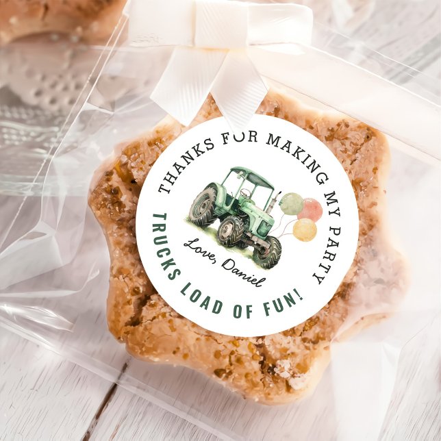 Adesivo Redondo Festa de aniversário de Trator de Aquarela (Criador carregado)