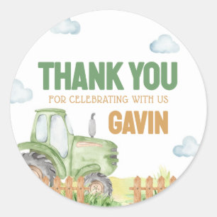 Adesivo Redondo Festa de aniversário de Trator Verde