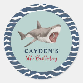 Adesivo Redondo Festa de aniversário de tubarão