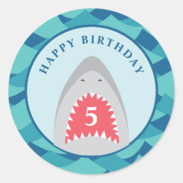 Adesivo Redondo Festa de aniversário de tubarão