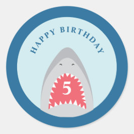 Adesivo Redondo Festa de aniversário de tubarão