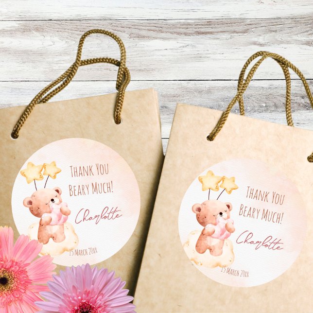 Adesivo Redondo Festa de aniversário de ursinho doce personalizada (Teddy bear birthday party personalized thank you favor sticker cute teddy bear favor stickers)