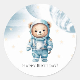 Adesivo Redondo Festa de aniversário de Urso de Teddy do Astronaut