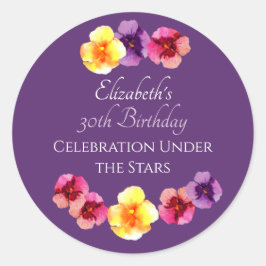 Adesivo Redondo Festa de Aniversário de Verão Boho Floral Lilás An