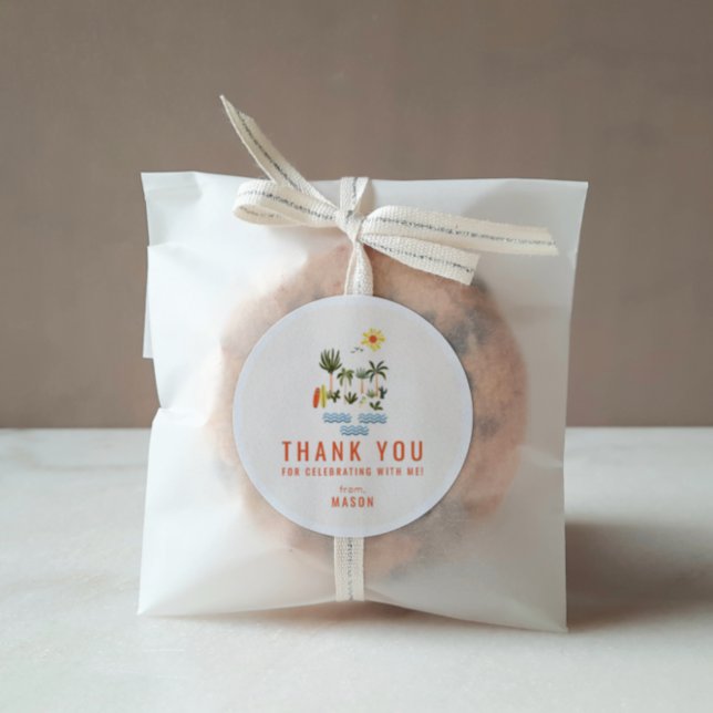 Adesivo Redondo Festa de aniversário De Verão Obrigado A Favor Do  (Criador carregado)