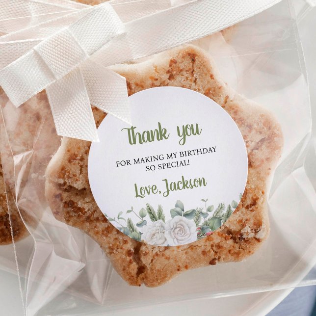 Adesivo Redondo Festa de aniversário de Winter Onederland Obrigado (Criador carregado)