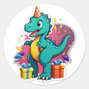 Adesivo Redondo "Festa de Aniversário Dino-Mite!" (Crianças