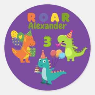 Adesivo Redondo Festa de aniversário Dino-Tática de 3 anos