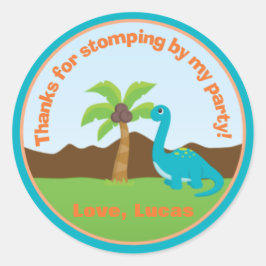Adesivo Redondo Festa de aniversário Dinossauro Favor Vinhetas