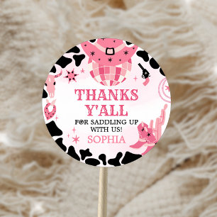 Adesivo Redondo Festa de aniversário Disco Cowgirl